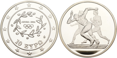 Греция 10 евро 2003 XXVIII летние Олимпийские игры 2004 года в Афинах, легкая атлетика, бег KM 190 серебро PROOF 11-244-25