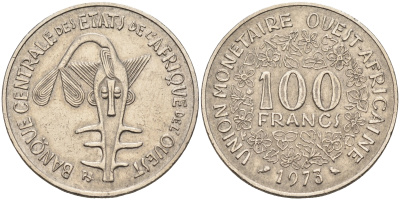 Валютное сообщество стран Западной Африки 100 франков 1973  KM 4 никель    4595-751