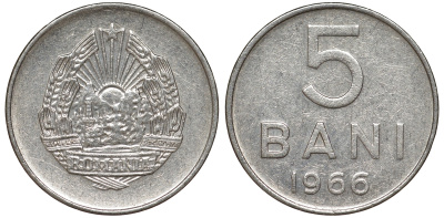 Румыния 5 бани 1966 год тип KM 92 сталь плакированная никелем 4174-125