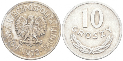 ПОЛЬША 10 ГРОШЕЙ 1972 MW KM АА47 алюминий 99-833