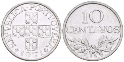 ПОРТУГАЛИЯ 10 СЕНТАВО 1971 KM 594 алюминий 4516-414