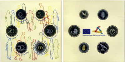 Венгрия набор из 6 монет 2011 волонтёры, официальный выпуск, в оригинальном картонном буклете, тираж 4000 экз. PROOF 00-000-00