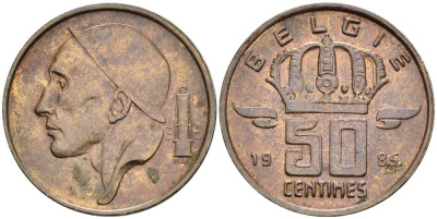 БЕЛЬГИЯ 50 САНТИМОВ 1985 BELGIE KM 149.1 бронза 4528-954