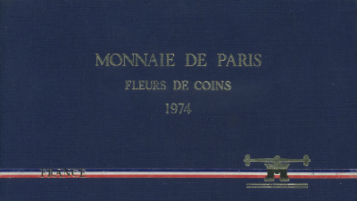 Франция набор из 9 монет 1974 в оригинальной коробке с сертификатом в запайке KM SS 11 серебро BUNC 4-3-3-24