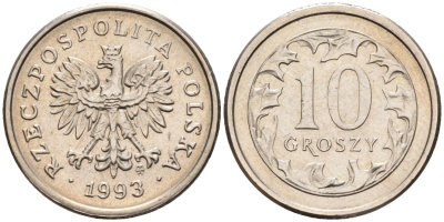 Польша 10 грошей 1993 MW KM 279, Parchimowicz 704d медно-никель 4580-633