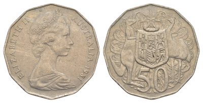 Австралия 50 центов 1981 Елизавета II (1952-2022), герб Австралии, кенгуру KM 68 медно-никель 4381-136