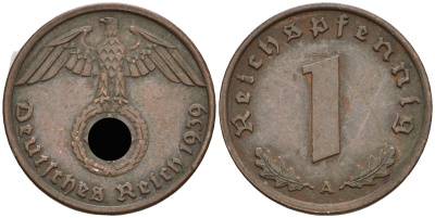 Германия 1 рейхспфенниг 1939 A KM 89, J 361 бронза 4396-929