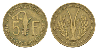 Западная Африка (BCEAO) 5 франков 1973 Центральный банк государств Западной Африки KM 2a медь алюминий никель 4643-741