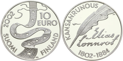 Финляндия 10 евро 2002 Элиас Леннрот, лингвист KM 108 серебро PROOF 11-256-31