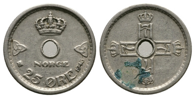 НОРВЕГИЯ 25 ЭРЕ 1946 KM 384 медно-никель 89-1521