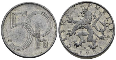 ЧЕХИЯ 50 ГЕЛЛЕРОВ 1993 KM 3.1 алюминий 65-232