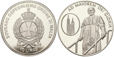 Мальтийский орден 10 лир 2005 Иоанн Павел II, на лестнице  медно-никель  PROOF  11-236-41