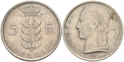 Бельгия 5 франков 1974 BELGIE KM 135.1 медно-никель 4586-657