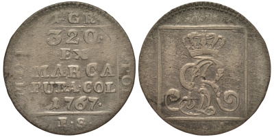 Польша 1 грош 1767 FS, Станислав Август Понятовский (1764-1795), вес 1,77 гр., Варшавский монетный двор KM 183 (C47), Kopinski 397.2 серебро 1516-1143