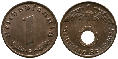 Германия 1 рейхспфенниг 1937 A KM 89, J. 361 бронза    220-235