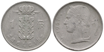 БЕЛЬГИЯ 1 ФРАНК 1951 BELGIE KM 143.1 медно-никель 4381-531