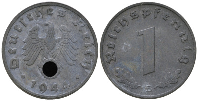 Германия 1 рейхспфенниг 1944 B KM 97, J. 369 цинк    4668-1139