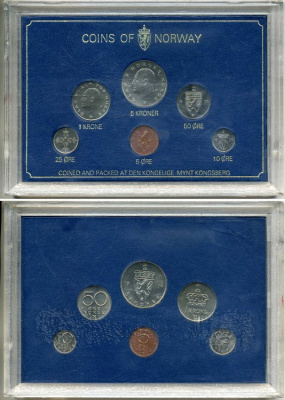 Норвегия набор из 6 монет 1976 Улаф V, в пластике KM MS 27 UNC 4-4-1-13
