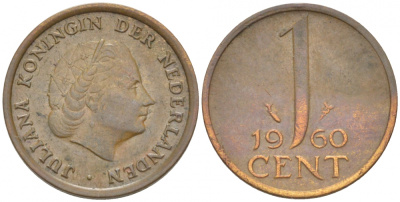 Нидерланды 1 цент 1960 Юлиана (1949-1980) KM 180 бронза 3457-1014