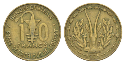 Западная Африка (BCEAO) 10 франков 1975 Центральный банк государств Западной Африки KM 1a медь алюминий никель 4642-235