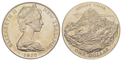 Новая Зеландия 1 доллар 1970 Гора Кука KM 42 медно-никель BU 91-322
