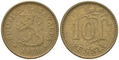 Финляндия 10 пенни 1971 S KM 46 алюминиевая бронза 99-1024