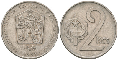 Чехословакия 2 кроны 1989 KM 75 медно-никель 4586-624
