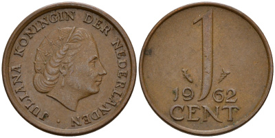 Нидерланды 1 цент 1962 Юлиана (1949-1980) KM 180 бронза    4598-226