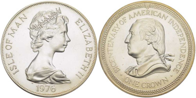 Остров Мэн 1 крона 1976 200 лет независимости США, Джордж Вашингтон KM 37a серебро UNC 11-208-35
