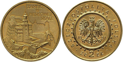 Польша 2 злотых 1997 MW, замок Пескова-Скала XIV век KM 331 нордик  UNC 1526-221