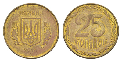 Украина 25 копеек 2014 KM 2.1b алюминиевая бронза 4632-426