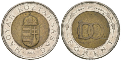 Венгрия 100 форинтов 1998 BP KM 721 биметалл 4612-1127