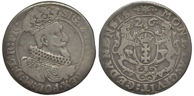 Данциг, Польша орт (1/4 талера) 1626 Сигизмунд III Ваза (1587-1632) KM 15.2, Dutkowski/Suchanek 170 серебро 1526-1241