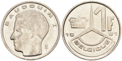 Бельгия 1 франк 1991 BELGIQUE KM 170 железо плакированное никелем    4594-565