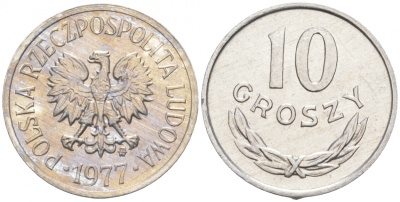 ПОЛЬША 10 ГРОШЕЙ 1977 MW KM АА47 алюминий UNC 99-856