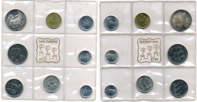 Сан-Марино годовой набор из 8 монет 1972 1, 2, 5, 10, 20, 50, 100 и 500 лир мать поднимает ребенка в воздух KM 14-21, в оригинальной пластиковой запайке серебро KM MS1 серебро UNC 2-5-1-16