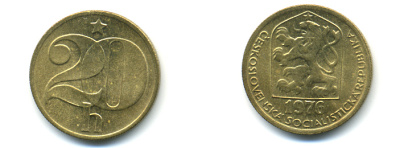 ЧЕХОСЛОВАКИЯ 20 ГЕЛЛЕРОВ 1976 KM 74 латунь 89-1816