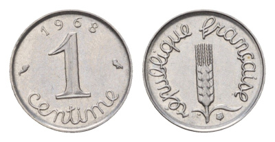 Франция 1 сантим 1968 KM 928, Le Franc 106.15 нержавеющая сталь 188-1233