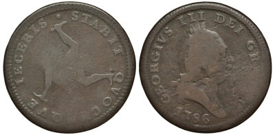 Остров Мэн 1 пенс 1786 Георг III (1760-1820) KM 9.1 медь 650-111