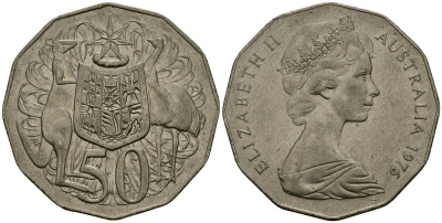 Австралия 50 центов 1976 Елизавета II (1952-2022), герб Австралии, кенгуру KM 68 медно-никель 4120-736
