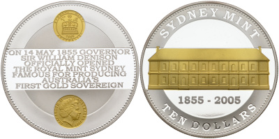 Австралия 10 долларов 2005 150 лет монетному двору Сиднея KM 751 серебро PROOF 1069-5-23