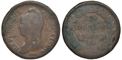 Франция 1 дециме ND (1796) LAN 5 AA KM 645.2 бронза 4394-1141