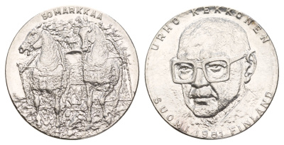 Финляндия 50 марок 1981 К, 80 лет президенту Кекконену KM 59 серебро BU 4653-313