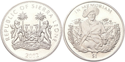 Сьерра-Леоне 1 доллар 2002 Королева-мать с собакой KM 276 медно-никель BU 4368-1115