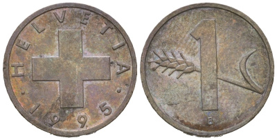 Швейцария 1 раппен 1995 KM 46 бронза aUNC 4618-162