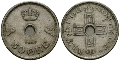 Норвегия 50 эре 1949 Хокон VII (1905-1957) KM 386 медно-никель 4138-833