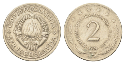Югославия 2 динара 1974  KM 57 медь цинк никель    4660-456