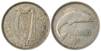 Ирландия 1 флорин 1940 лосось KM 15 серебро 272-1731