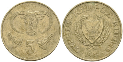Кипр 5 центов 1983 голова быка KM 55.1 никель латунь 4141-847