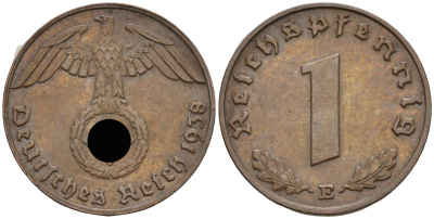 Германия 1 рейхспфенниг 1938 E KM 89, J 361 бронза 4136-1226
